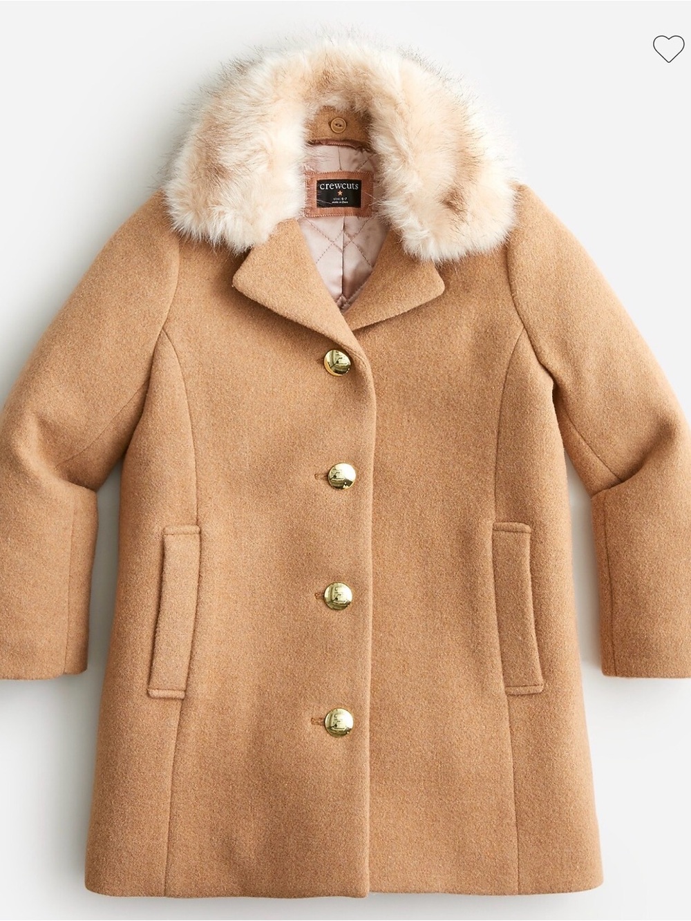 J. Crew Crewcuts girls Stadium Coat with removable fur collar